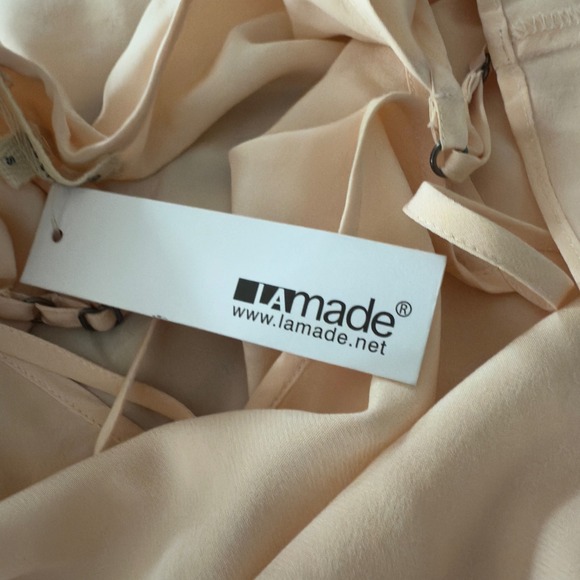 LaMade 100% silk cami y2k long tank S pink ruffle detail Euro summer NWT pastel - Picture 10 of 10